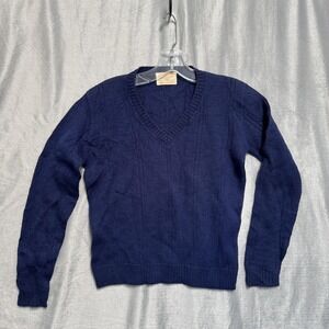 Vintage Pendleton Sweater Mens 38 Navy Blue Wool V Neck Knit Made USA 70s